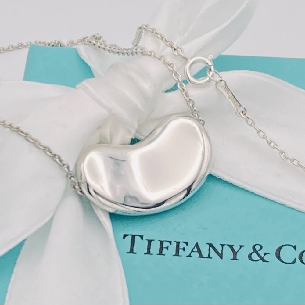 Large Tiffany & Co Elsa Peretti Bean Pendant Necklace Silver 18mm Motif 16”